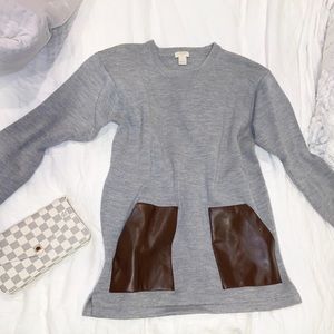 Grey Jcrew sweater with leather pockets